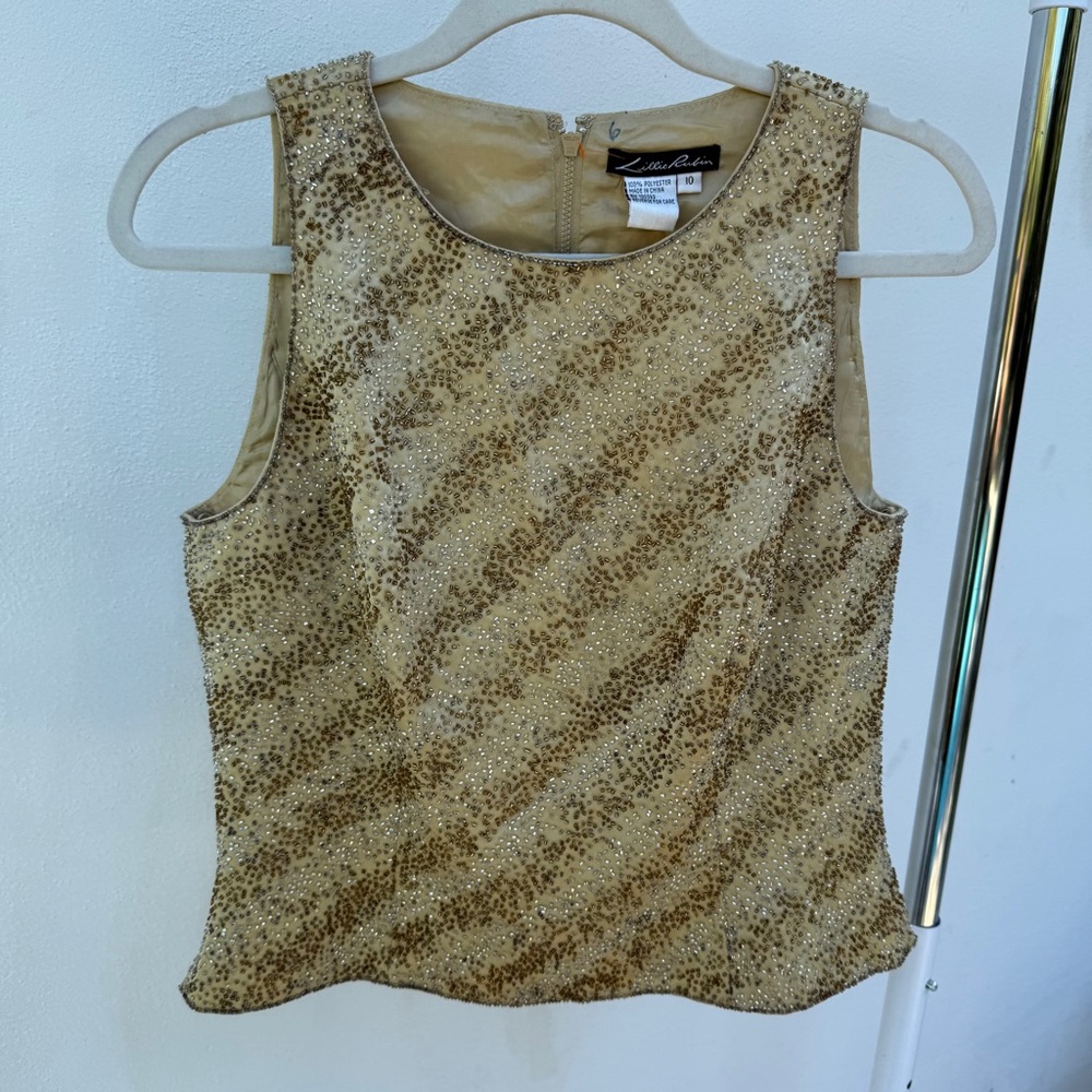 Vintage Lillie Rubin Gold Beaded Top Size 10